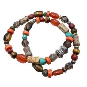Carolyn Pollack Womens Necklace Red Blue Brown Jasper Necklace American Southwes